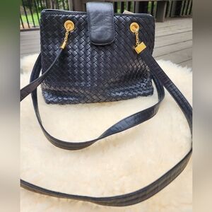 Bottega Veneta Gold and Black Woven Shoulder Bag